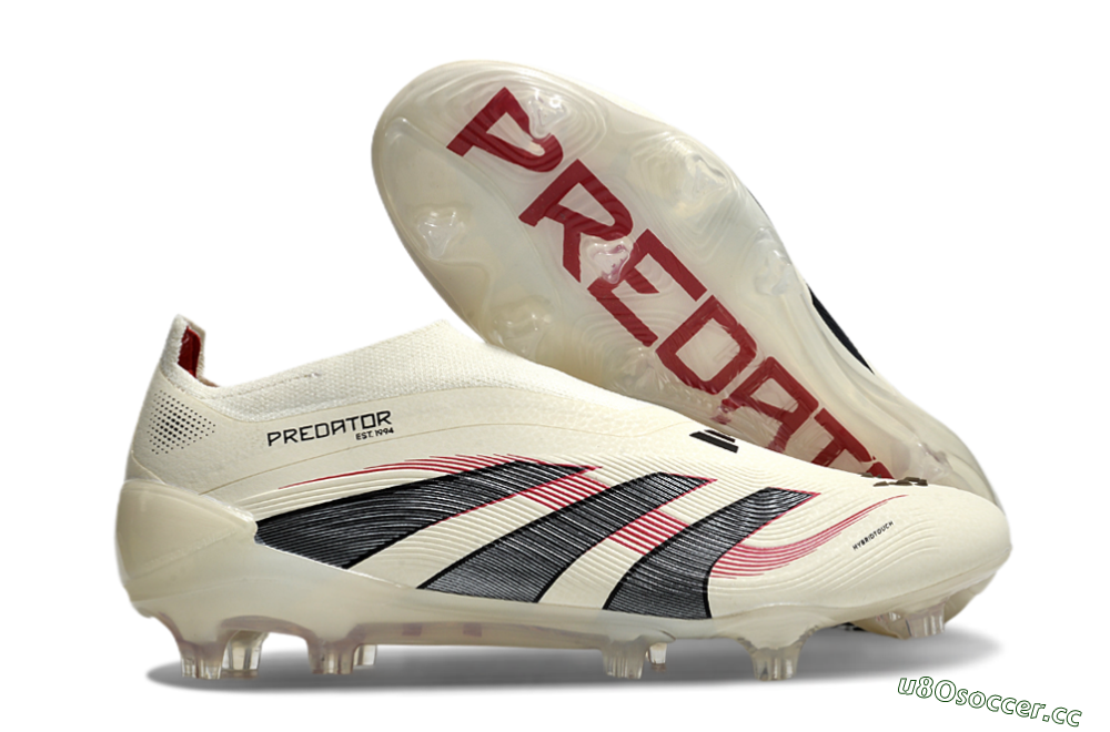 Unisex Adidas Predator Elite Laceless FG Firm Ground Low-Tops Football Boots - Beige/Red/Black 2