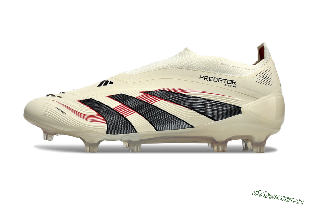 Unisex Adidas Predator Elite Laceless FG Firm Ground Low-Tops Football Boots - Beige/Red/Black 0