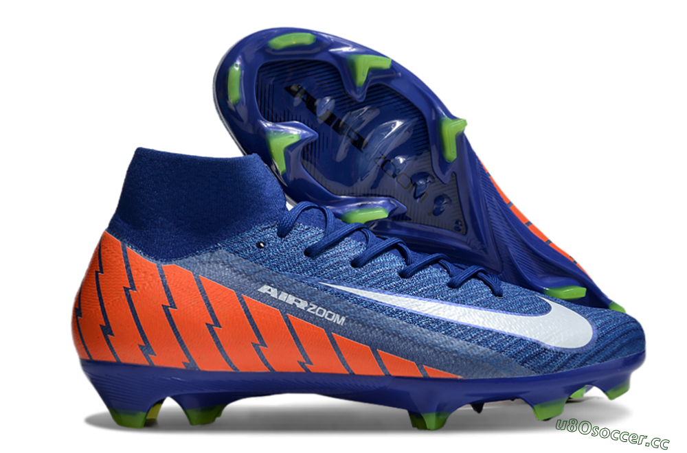 Unisex Nike Air Zoom Mercurial Superfly 10 Elite FG Firm Ground High-Tops Football Boots - Blue/White/Orange 2