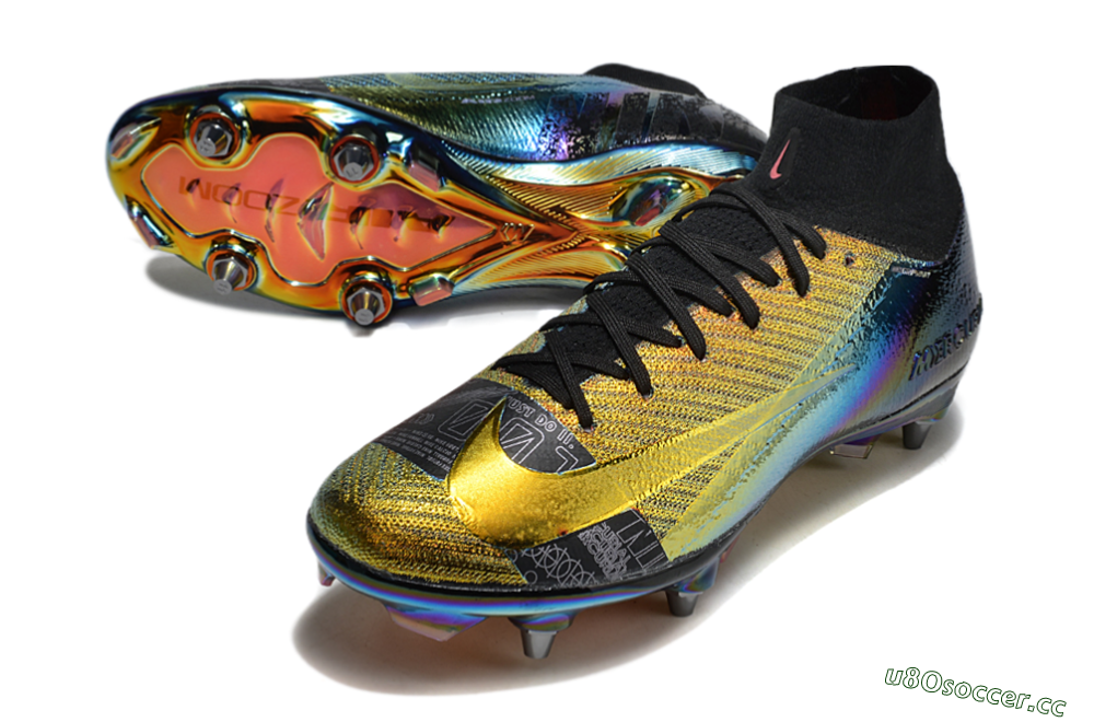 Men's Nike Air Zoom Mercurial Superfly 10 Elite SG Soft Ground High-Tops Football Boots - Gold/Black/Blue 3