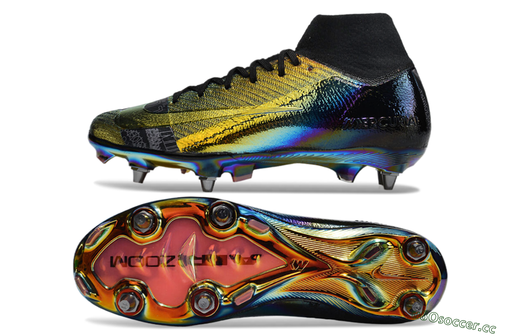 Men's Nike Air Zoom Mercurial Superfly 10 Elite SG Soft Ground High-Tops Football Boots - Gold/Black/Blue 1
