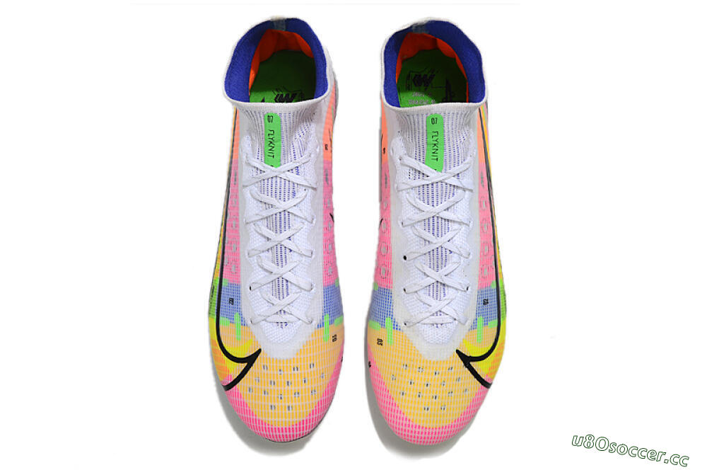 Unisex Nike Mercurial Superfly 8 Elite AG Artificial Grass High-Tops Football Boots - White/Pink/Blue/Yellow 4