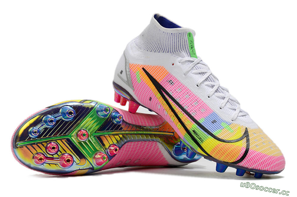 Unisex Nike Mercurial Superfly 8 Elite AG Artificial Grass High-Tops Football Boots - White/Pink/Blue/Yellow 3