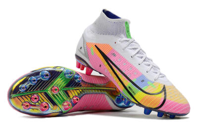 Unisex Nike Mercurial Superfly 8 Elite AG Artificial Grass High-Tops Football Boots - White/Pink/Blue/Yellow