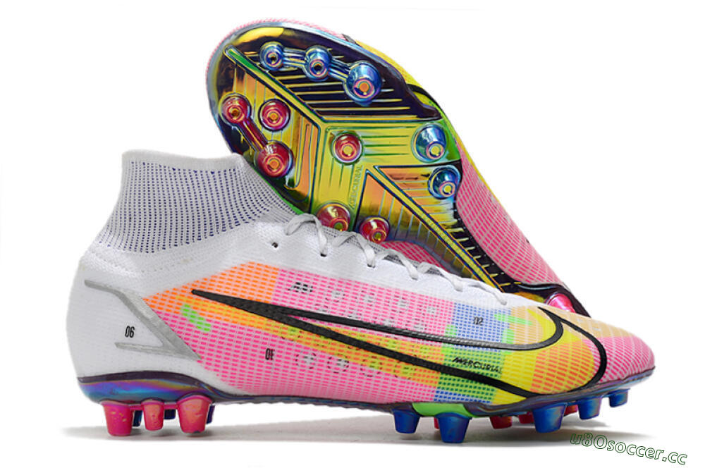 Unisex Nike Mercurial Superfly 8 Elite AG Artificial Grass High-Tops Football Boots - White/Pink/Blue/Yellow 2