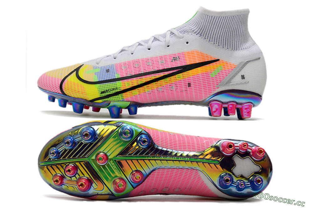 Unisex Nike Mercurial Superfly 8 Elite AG Artificial Grass High-Tops Football Boots - White/Pink/Blue/Yellow 1