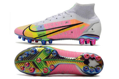 Unisex Nike Mercurial Superfly 8 Elite AG Artificial Grass High-Tops Football Boots - White/Pink/Blue/Yellow