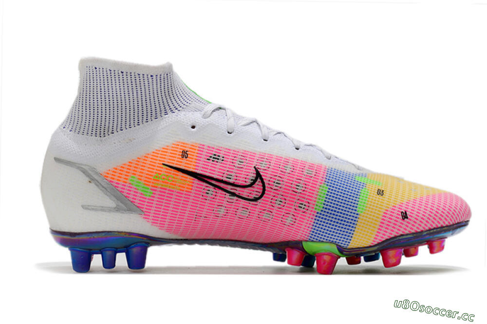 Unisex Nike Mercurial Superfly 8 Elite AG Artificial Grass High-Tops Football Boots - White/Pink/Blue/Yellow 7
