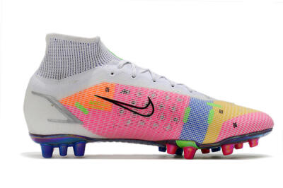 Unisex Nike Mercurial Superfly 8 Elite AG Artificial Grass High-Tops Football Boots - White/Pink/Blue/Yellow