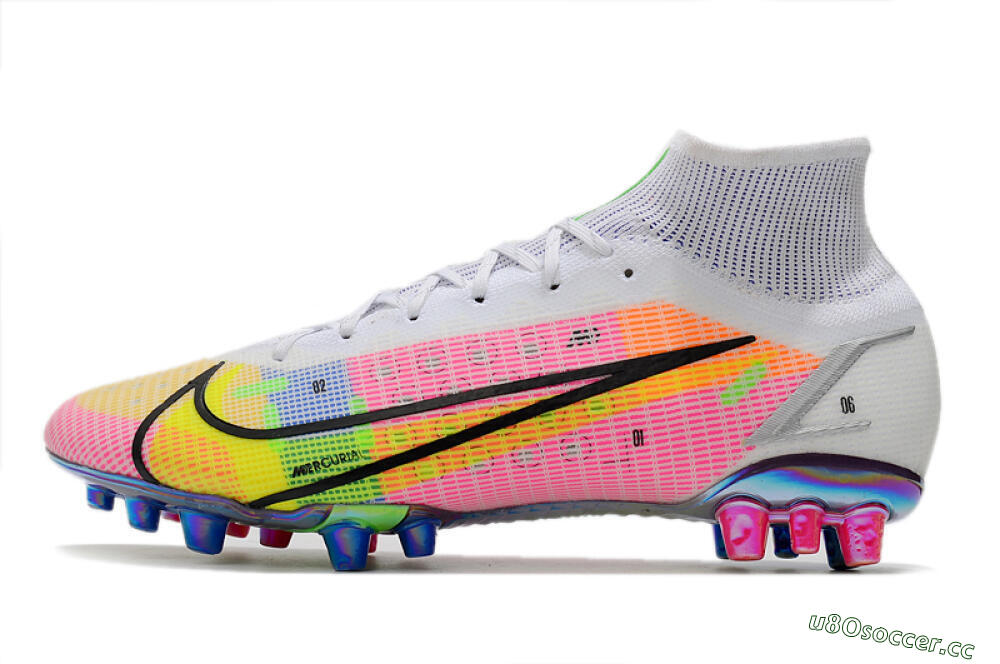 Unisex Nike Mercurial Superfly 8 Elite AG Artificial Grass High-Tops Football Boots - White/Pink/Blue/Yellow 0