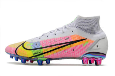 Unisex Nike Mercurial Superfly 8 Elite AG Artificial Grass High-Tops Football Boots - White/Pink/Blue/Yellow