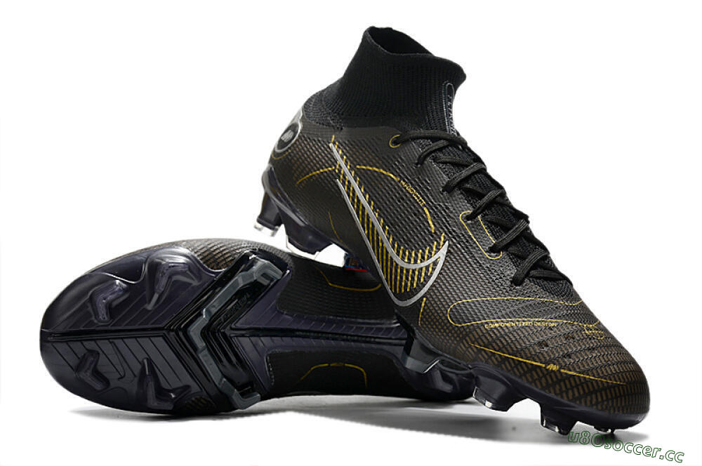 Unisex Nike Mercurial Superfly 8 Elite FG Firm Ground High-Tops Football Boots - Black/Gold/Silver 3