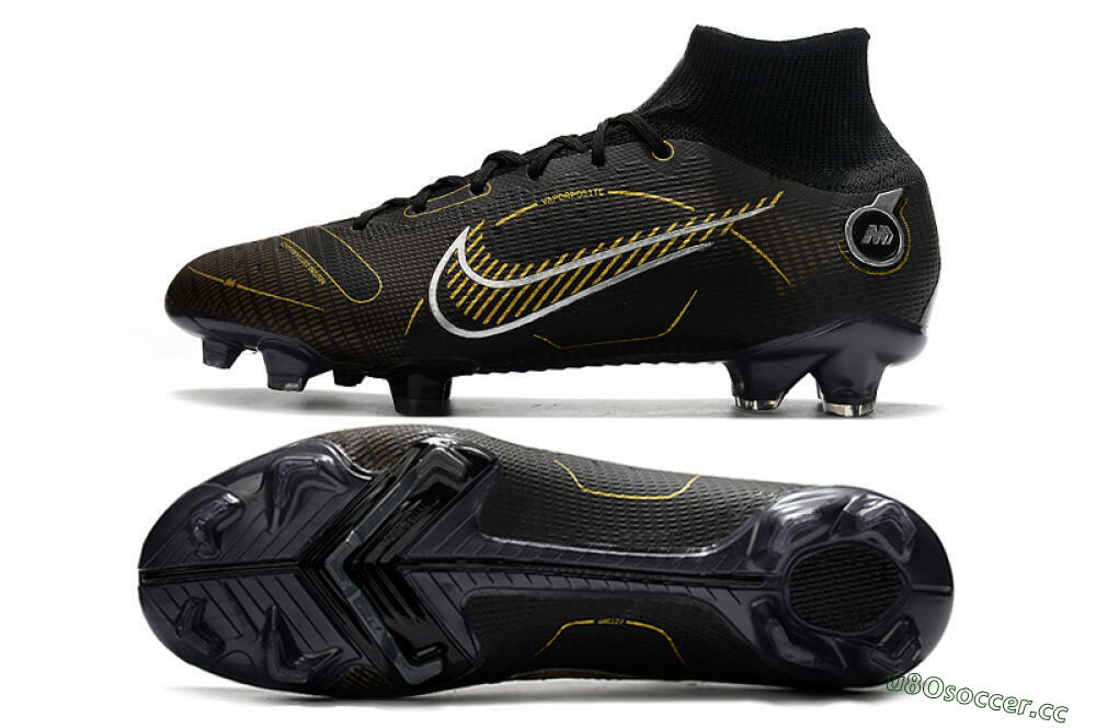 Unisex Nike Mercurial Superfly 8 Elite FG Firm Ground High-Tops Football Boots - Black/Gold/Silver 1