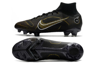 Unisex Nike Mercurial Superfly 8 Elite FG Firm Ground High-Tops Football Boots - Black/Gold/Silver
