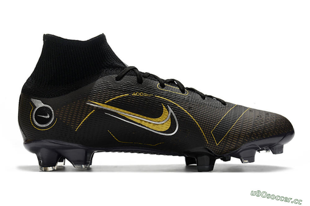 Unisex Nike Mercurial Superfly 8 Elite FG Firm Ground High-Tops Football Boots - Black/Gold/Silver 7