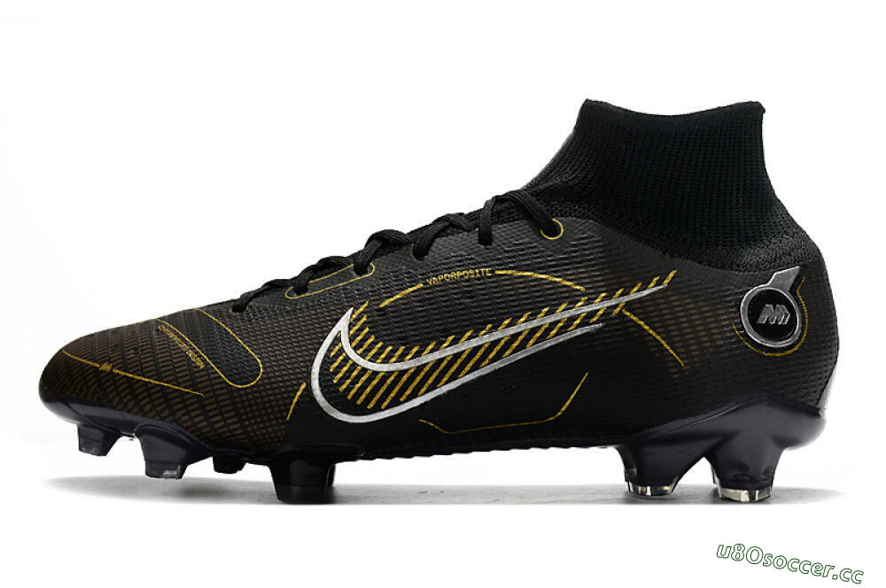 Unisex Nike Mercurial Superfly 8 Elite FG Firm Ground High-Tops Football Boots - Black/Gold/Silver 0