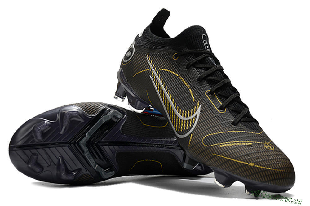 Unisex ike Mercurial Vapor 14 Elite FG Firm Ground Low-Tops Football Boots - Black/Gold/Silver 3