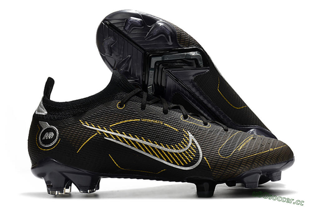 Unisex ike Mercurial Vapor 14 Elite FG Firm Ground Low-Tops Football Boots - Black/Gold/Silver 2