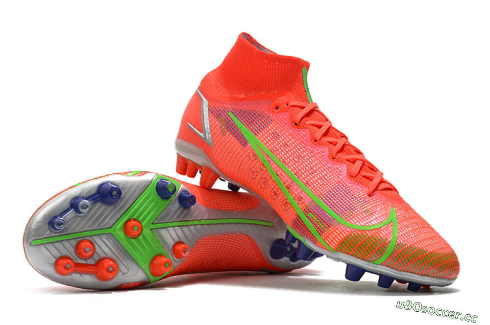 Unisex Nike Mercurial Superfly 8 Elite AG Artificial Grass High-Tops Football Boots - Red/Yellow/Silver 3