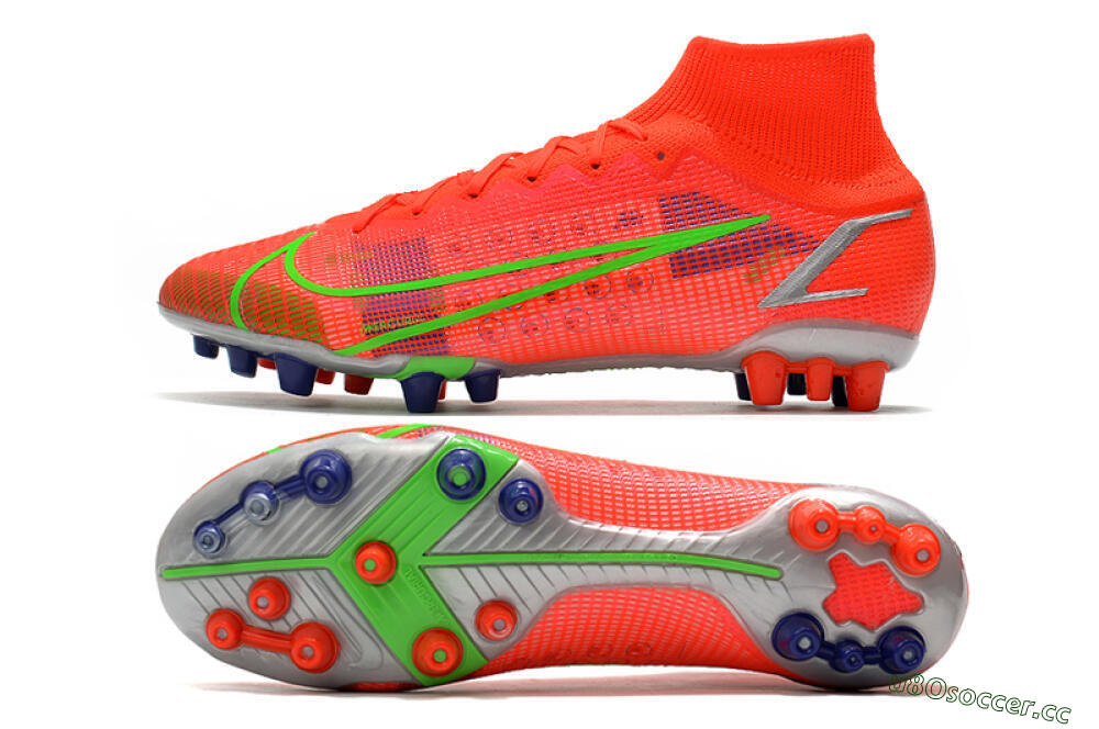 Unisex Nike Mercurial Superfly 8 Elite AG Artificial Grass High-Tops Football Boots - Red/Yellow/Silver 1