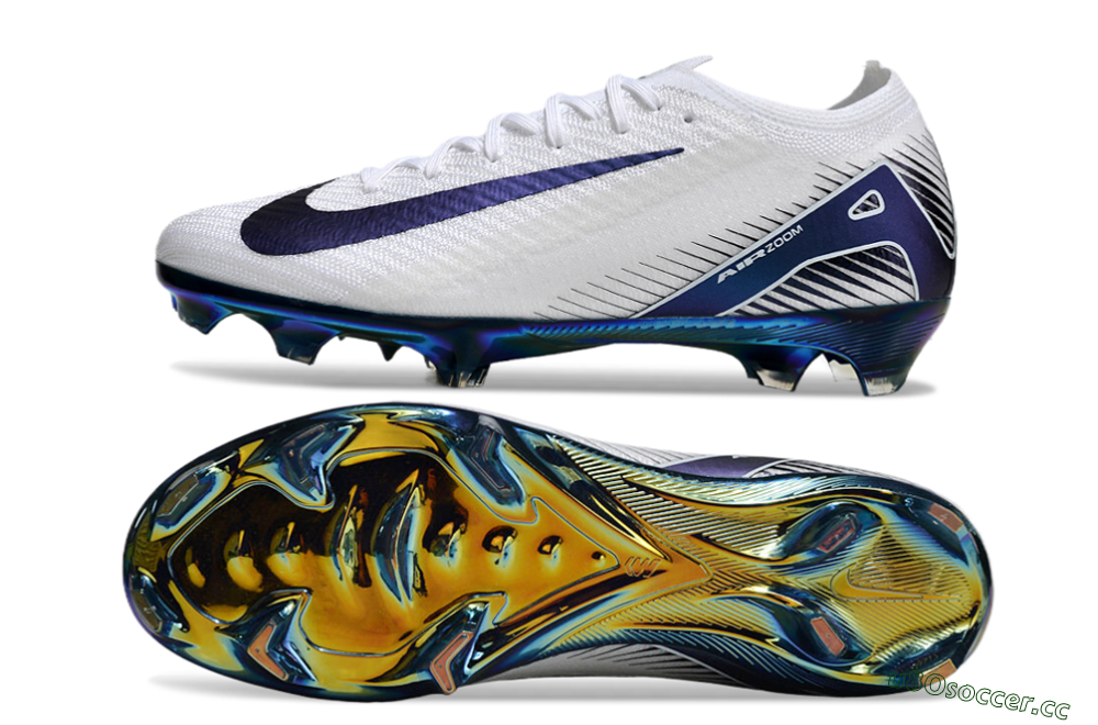 Unisex Nike Air Zoom Mercurial Vapor 16 Elite FG Firm Ground Low-Tops Football Boots - White/Blue/Gold 6