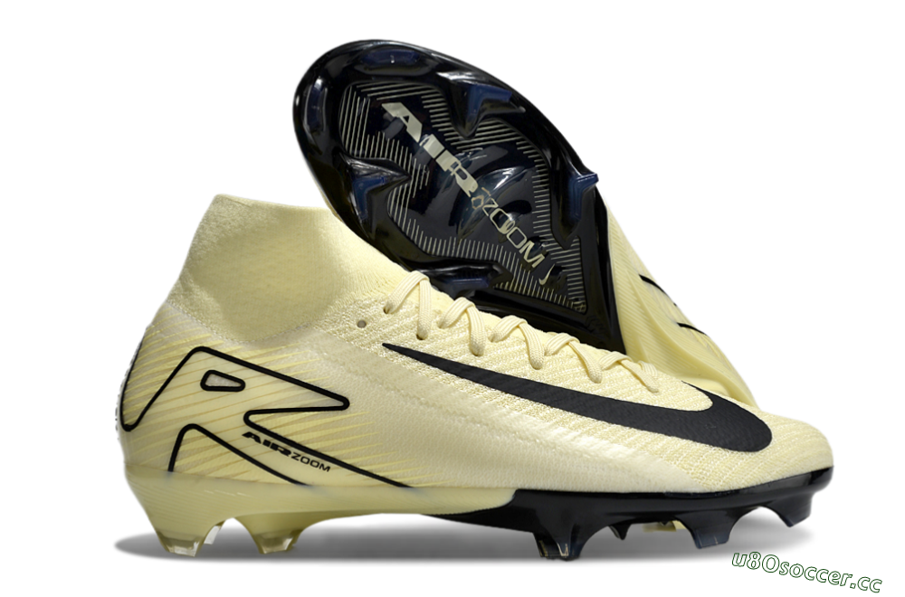 Unisex Nike Air Zoom Mercurial Superfly 10 Elite FG Firm Ground High-Tops Football Boots - Beige/Black/Yellow 2