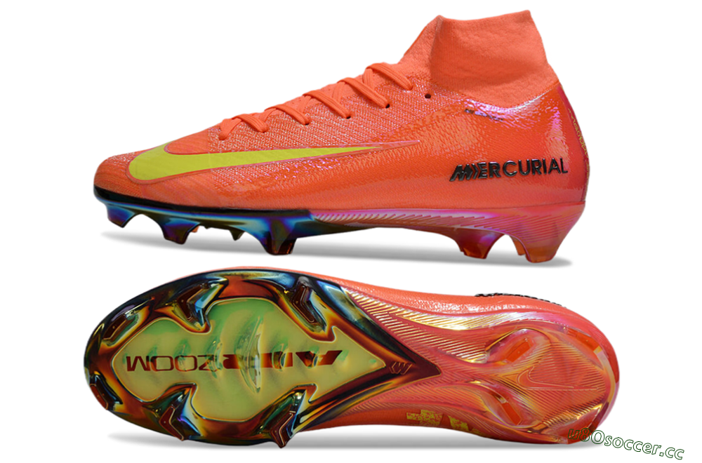 Men's Nike Air Zoom Mercurial Superfly 10 Elite FG Firm Ground High-Tops Football Boots - Red/Yellow/Gold 1