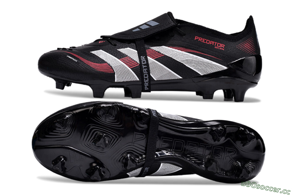 Unisex Adidas Predator Elite Foldover Tongue 2025 Stealth Victory FG Firm Ground Low-Tops Football Boots - Black/White/Red 1