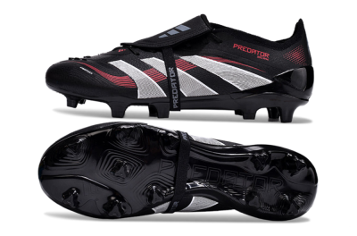 Unisex Adidas Predator Elite Foldover Tongue 2025 Stealth Victory FG Firm Ground Low-Tops Football Boots - Black/White/Red