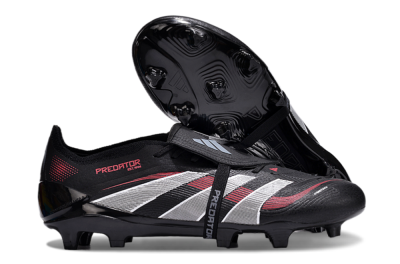 Unisex Adidas Predator Elite Foldover Tongue 2025 Stealth Victory FG Firm Ground Low-Tops Football Boots - Black/White/Red