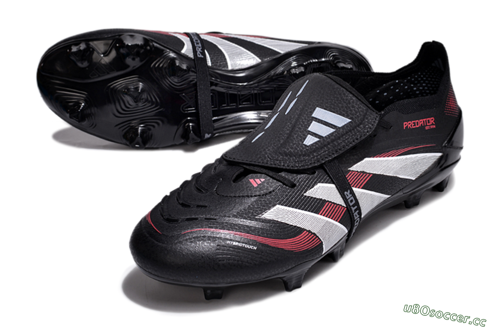 Unisex Adidas Predator Elite Foldover Tongue 2025 Stealth Victory FG Firm Ground Low-Tops Football Boots - Black/White/Red 3