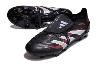 Unisex Adidas Predator Elite Foldover Tongue 2025 Stealth Victory FG Firm Ground Low-Tops Football Boots - Black/White/Red