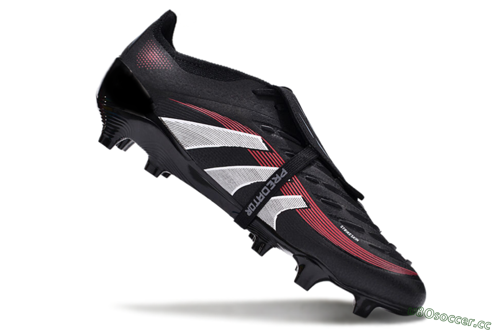 Unisex Adidas Predator Elite Foldover Tongue 2025 Stealth Victory FG Firm Ground Low-Tops Football Boots - Black/White/Red 4