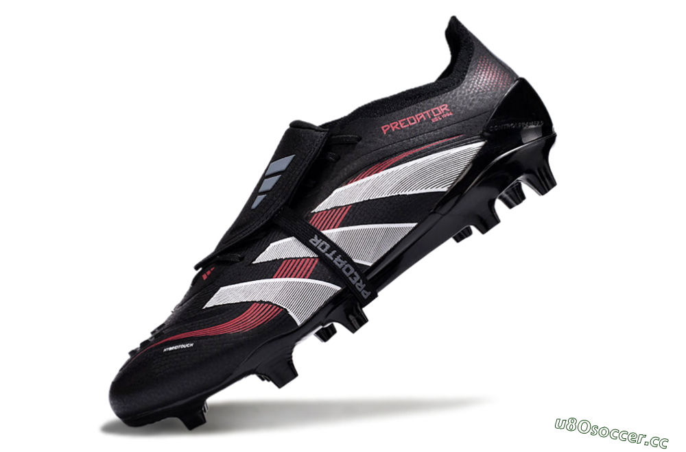 Unisex Adidas Predator Elite Foldover Tongue 2025 Stealth Victory FG Firm Ground Low-Tops Football Boots - Black/White/Red 5