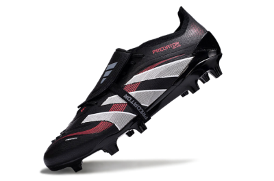Unisex Adidas Predator Elite Foldover Tongue 2025 Stealth Victory FG Firm Ground Low-Tops Football Boots - Black/White/Red