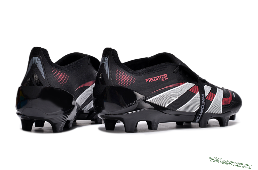 Unisex Adidas Predator Elite Foldover Tongue 2025 Stealth Victory FG Firm Ground Low-Tops Football Boots - Black/White/Red 6