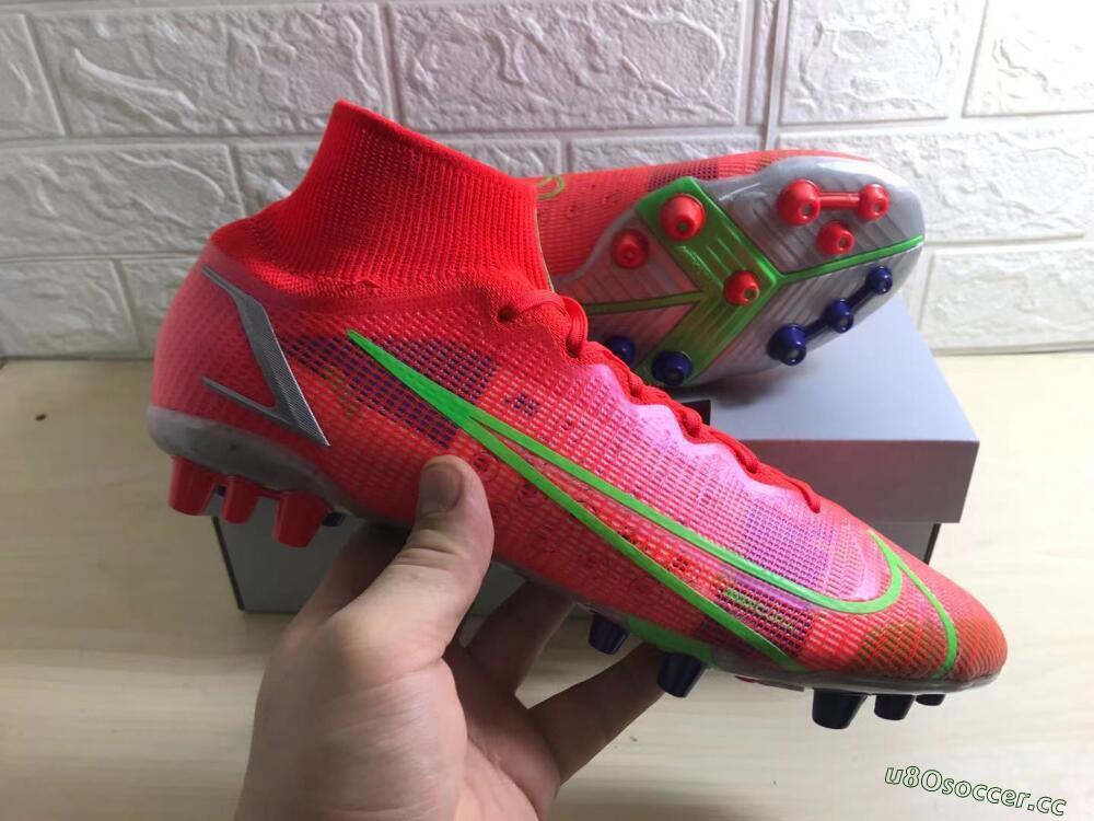 Unisex Nike Mercurial Superfly 8 Elite AG Artificial Grass High-Tops Football Boots - Red/Yellow/Silver
