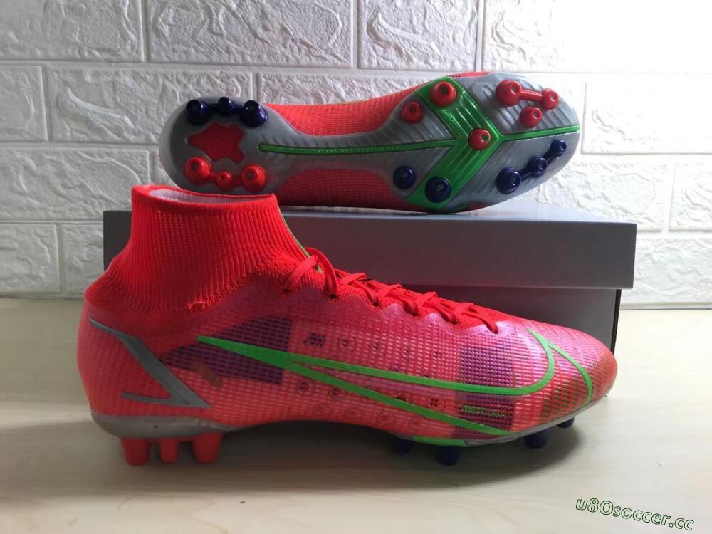 Unisex Nike Mercurial Superfly 8 Elite AG Artificial Grass High-Tops Football Boots - Red/Yellow/Silver