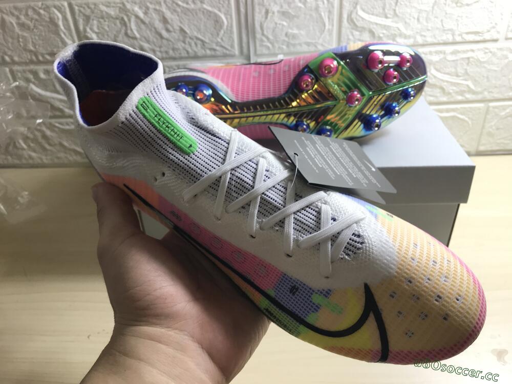 Unisex Nike Mercurial Superfly 8 Elite AG Artificial Grass High-Tops Football Boots - White/Pink/Blue/Yellow