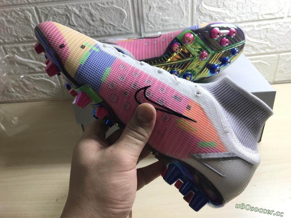 Unisex Nike Mercurial Superfly 8 Elite AG Artificial Grass High-Tops Football Boots - White/Pink/Blue/Yellow