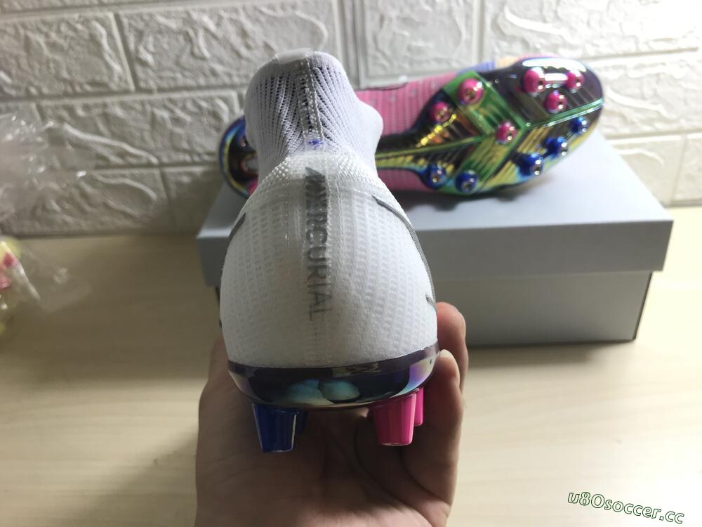 Unisex Nike Mercurial Superfly 8 Elite AG Artificial Grass High-Tops Football Boots - White/Pink/Blue/Yellow