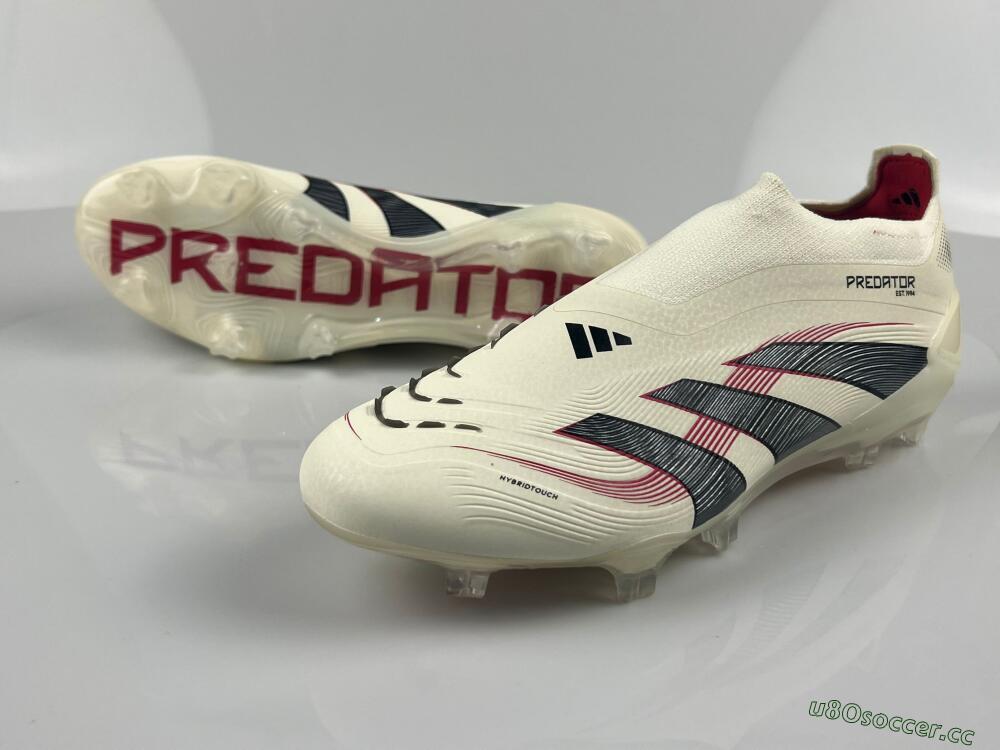 Unisex Adidas Predator Elite Laceless FG Firm Ground Low-Tops Football Boots - Beige/Red/Black