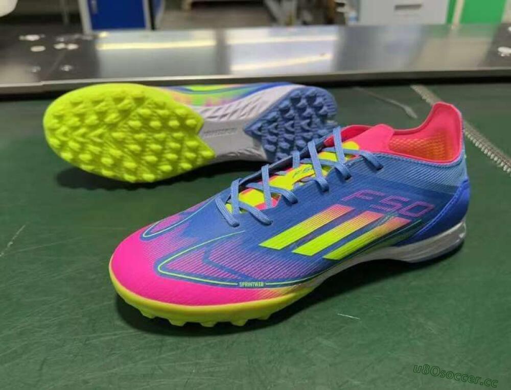 Men's Adidas F50 Elite TF Artificial Turf Low-Tops Football Shoes - Blue/Pink/Yellow