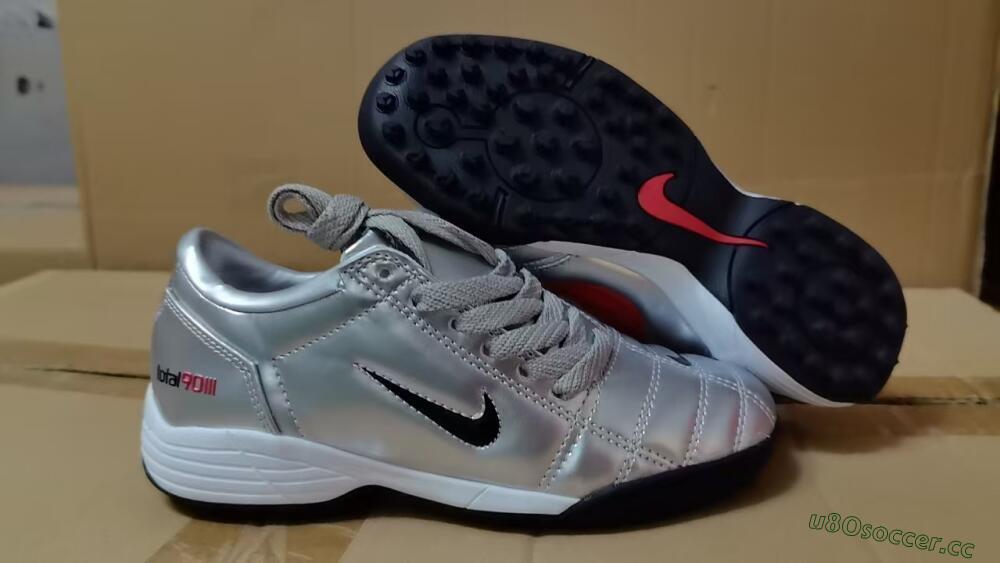 Men's Nike Total 90 II TF Artificial Turf Low-Tops Football Shoes - Silver/Black/Red