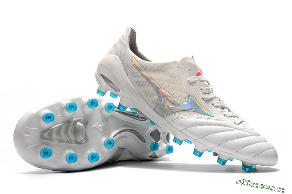 Men's Mizuno Morelia Neo 2 FG Firm Ground Low-Tops Football Boots - White/Silver/Blue 4