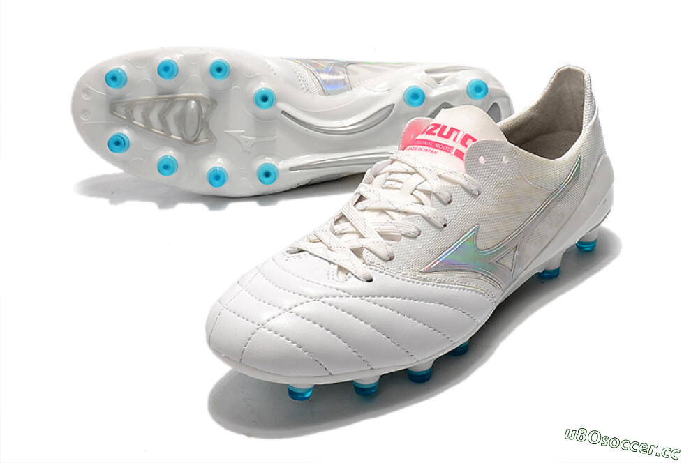 Men's Mizuno Morelia Neo 2 FG Firm Ground Low-Tops Football Boots - White/Silver/Blue 3