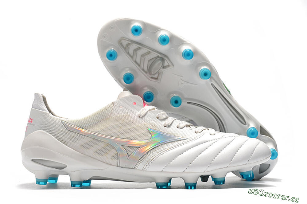 Men's Mizuno Morelia Neo 2 FG Firm Ground Low-Tops Football Boots - White/Silver/Blue 2