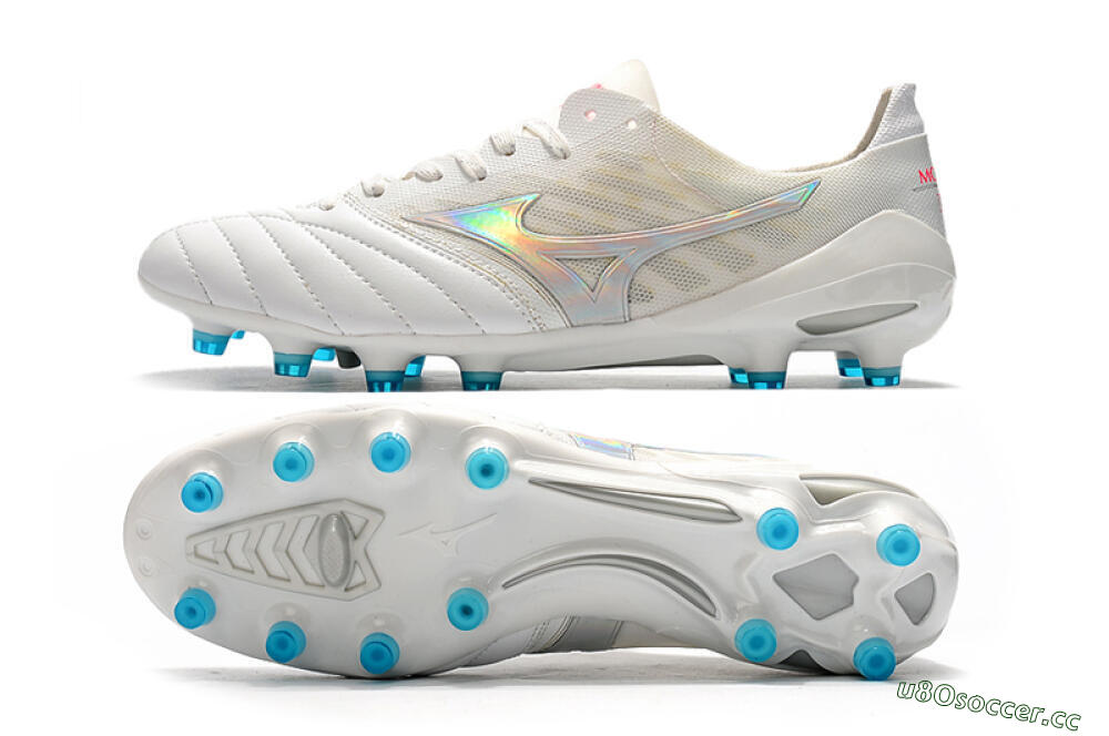 Men's Mizuno Morelia Neo 2 FG Firm Ground Low-Tops Football Boots - White/Silver/Blue 1