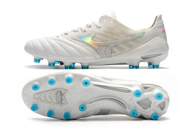 Men's Mizuno Morelia Neo 2 FG Firm Ground Low-Tops Football Boots - White/Silver/Blue