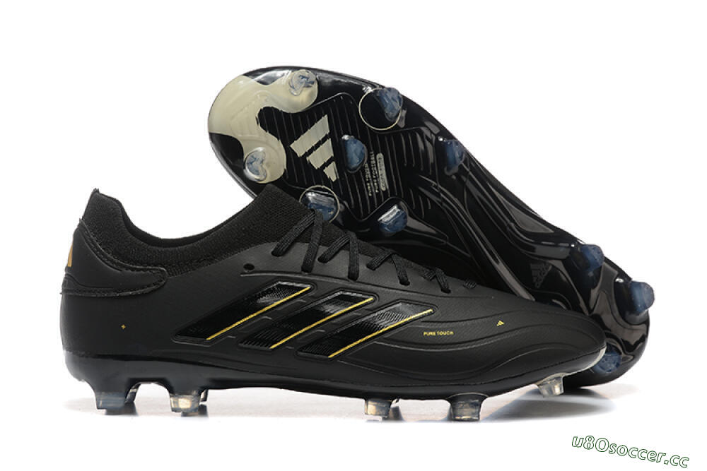 Men's Adidas Copa Pure 2+ FG Firm Ground Low-Tops Football Boots - Black/Gold/Blue 2